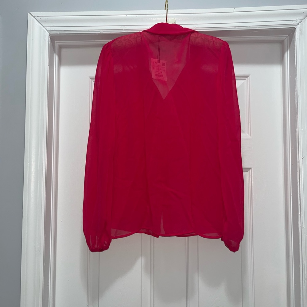 Zara hot pink sheer ruffle blouse - Picture 3 of 3